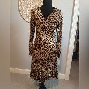 Karen Kane medium Leopard Print Long Sleeve Dress with ruffle bottom